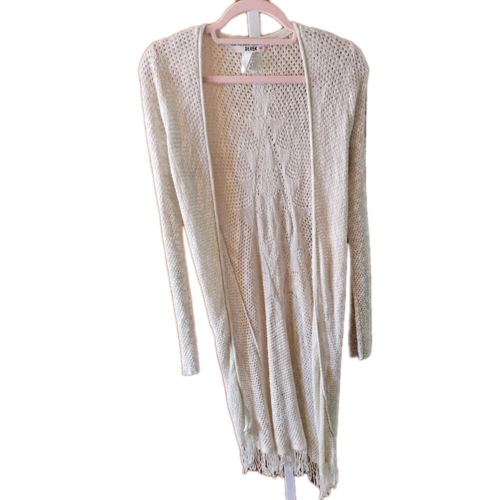 I'm In Love With Derek Women's Open Knit Beige Long Cardigan, Size M